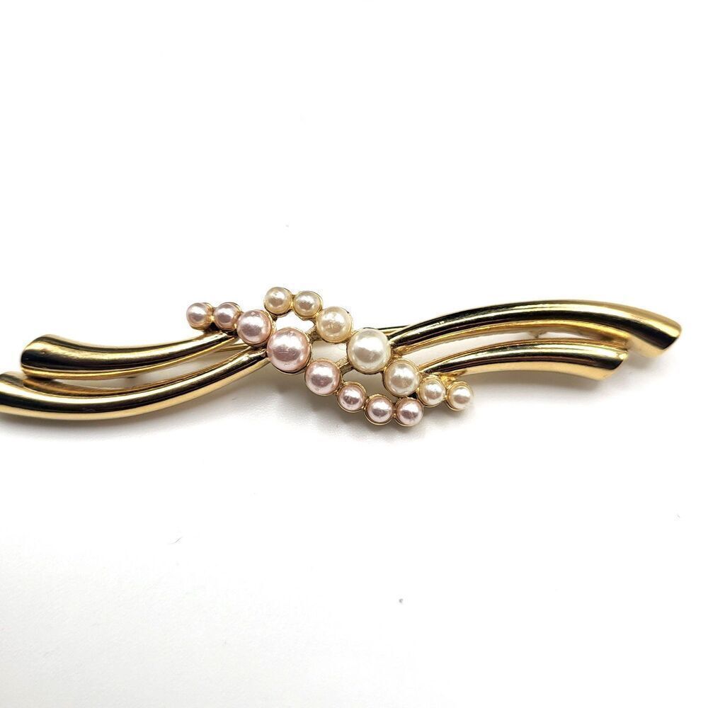 Vintage Trifari 14k Plated Sculptural Abstract Brooch Pin 3.5in